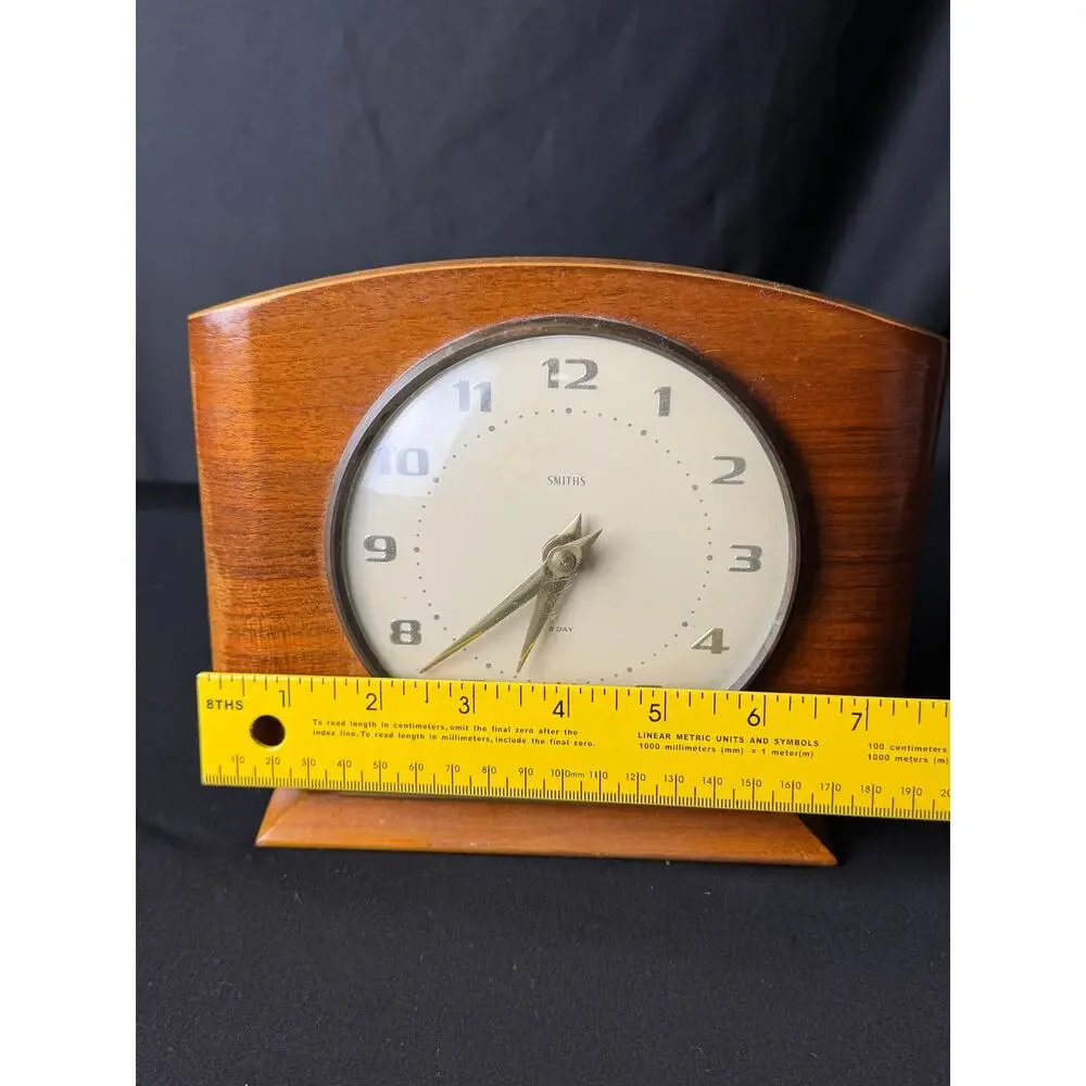 Vintage Smiths 8 Day Floating Balance Mantel Clock Wooden Case Great Britain